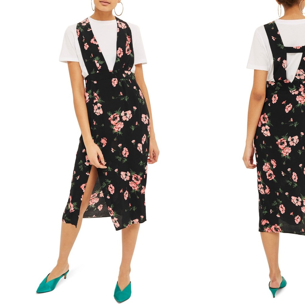 TOPSHOP Posy Pinafore Midi Dress